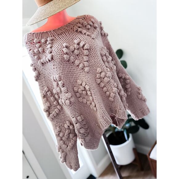 Daydreams & Heartstrings mauve slouchy chunky heart Pom oversized sweater M/L - Picture 3 of 6